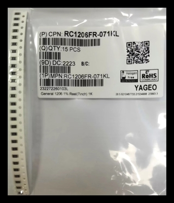 7 Inch Dia Reel Resistor Chip Film Tebal 1206 Lapisan 1KΩ ± 1% Umum